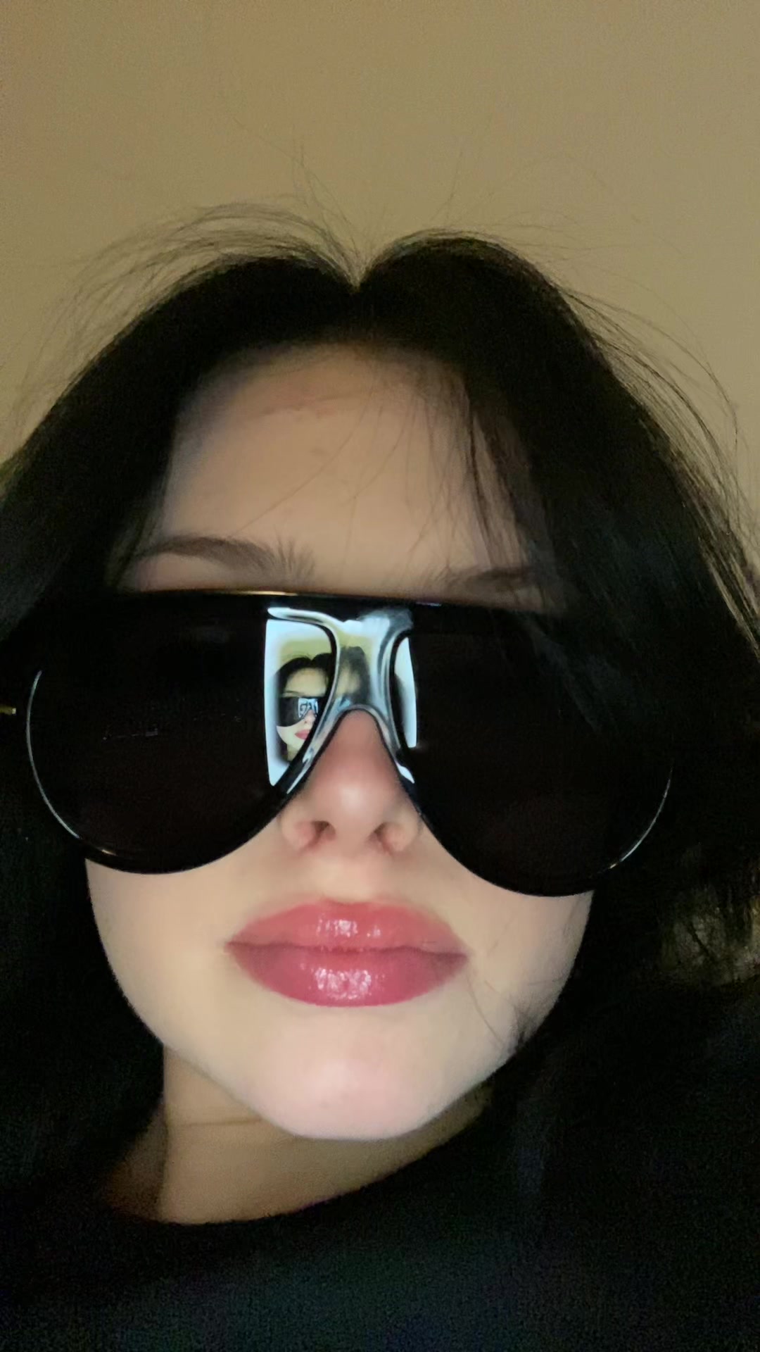 Woman Reveals Eyes with Aviator Sunglasses